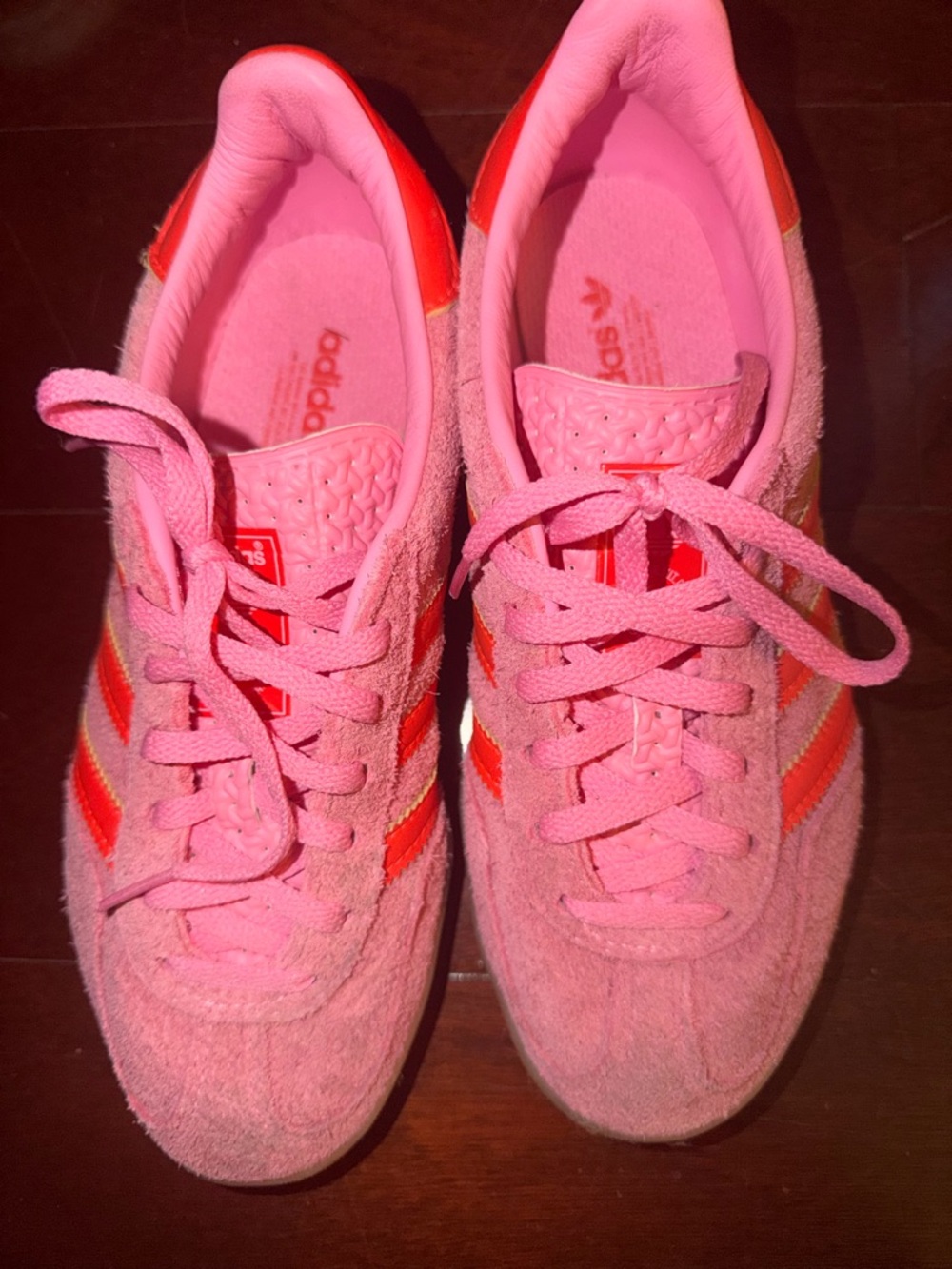 adidas Women's Pink Suede Sneakers with Red Stripes